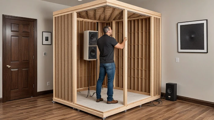 man building a vocal booth