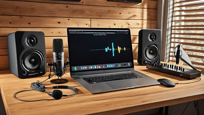 modern laptop home studio