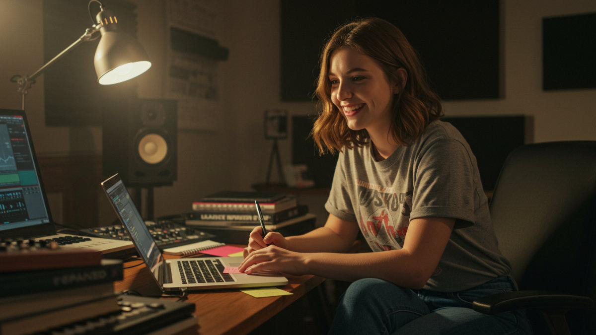 woman learning about Royalty Free Music