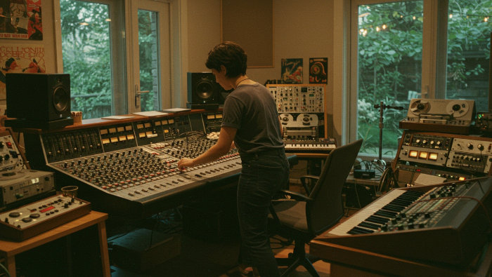 woman mixing in a home recording studio